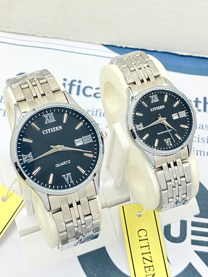 CITIZEN Analog Quartz Couple Watches with Date Display