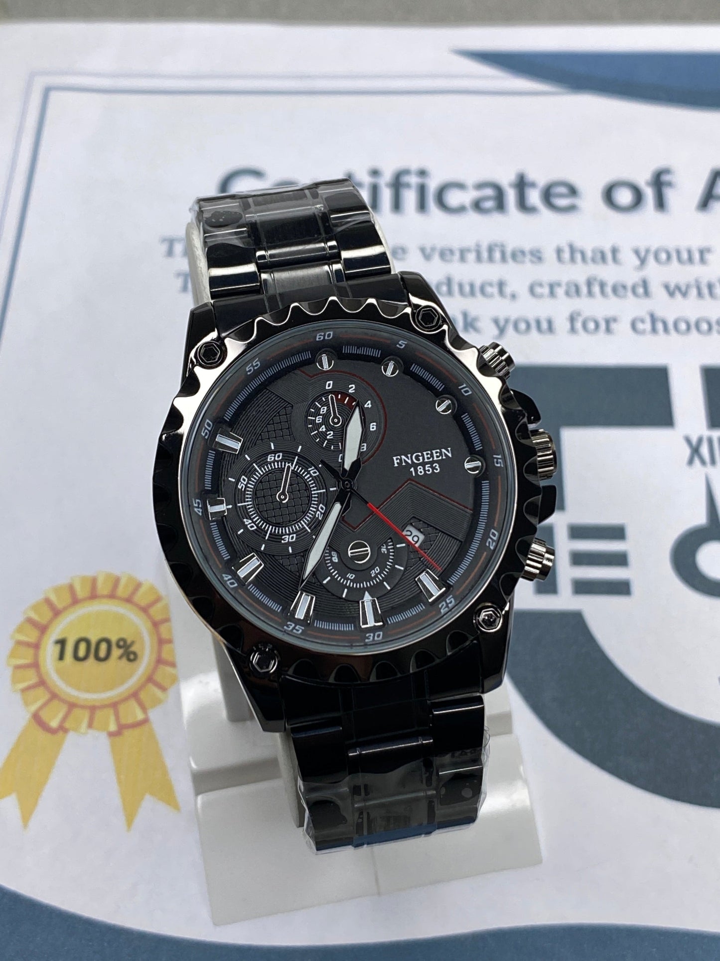 FNGEEN 1853 Analog Stainless Steel Watch for Men with Date Display