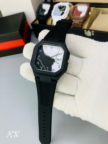 🕓 Aura Watch (Square Shape) – Date Working | Silicone Strap | New Attractive Colours