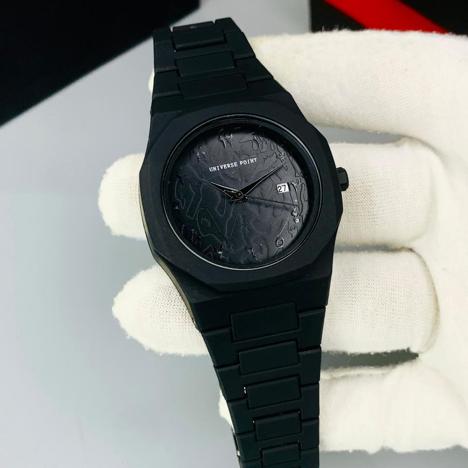 Black watch on a white glove with a blurred background