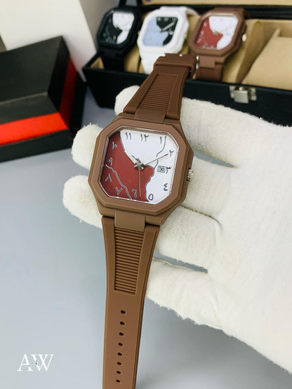 🕓 Aura Watch (Square Shape) – Date Working | Silicone Strap | New Attractive Colours