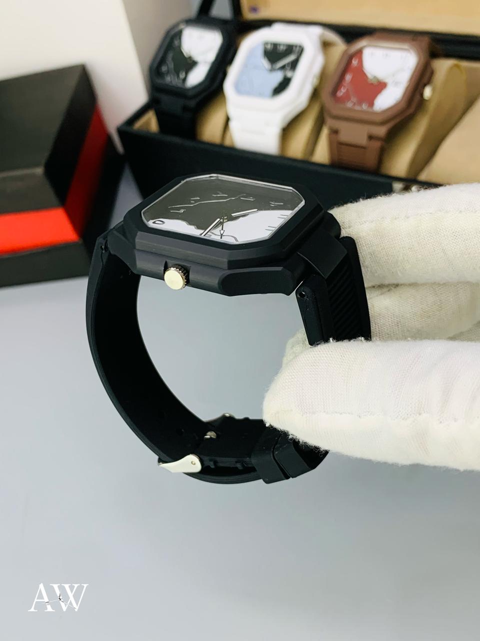 🕓 Aura Watch (Square Shape) – Date Working | Silicone Strap | New Attractive Colours