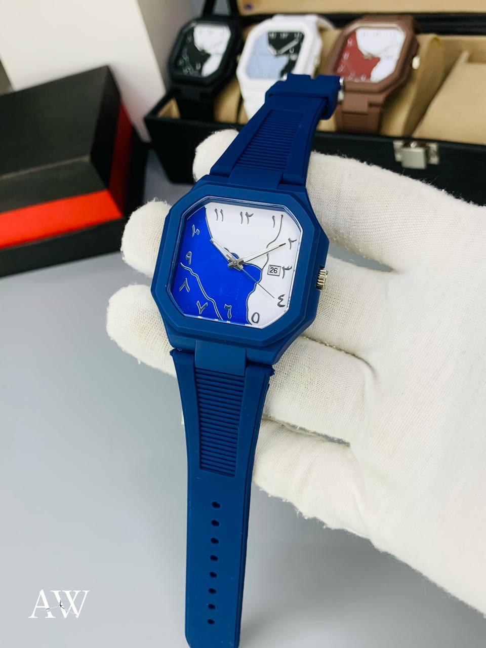 🕓 Aura Watch (Square Shape) – Date Working | Silicone Strap | New Attractive Colours