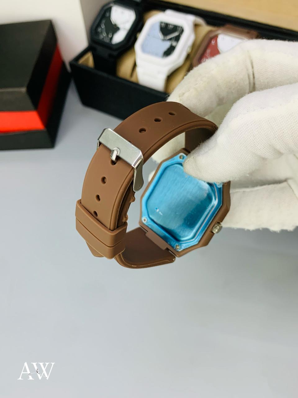 🕓 Aura Watch (Square Shape) – Date Working | Silicone Strap | New Attractive Colours