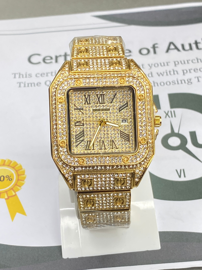 CARTIER Iced Out Luxury Analog Watch with Stainless Steel Case