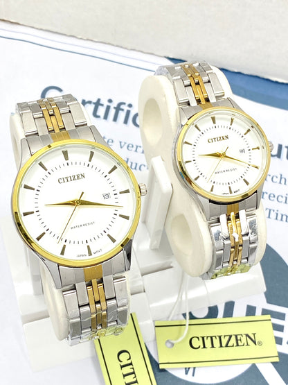 CITIZEN Analog Quartz Couple Watches with Date Display