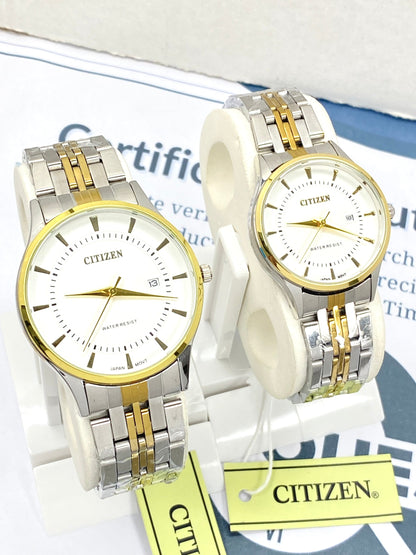 CITIZEN Analog Quartz Couple Watches with Date Display