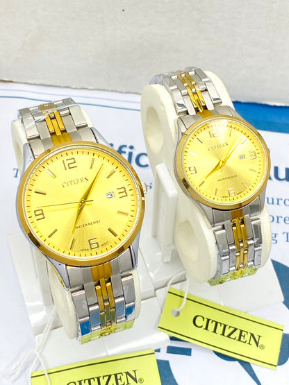 CITIZEN Analog Quartz Couple Watches with Date Display