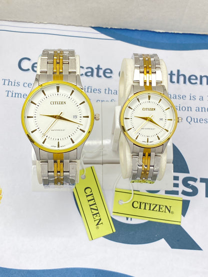 CITIZEN Analog Quartz Couple Watches with Date Display