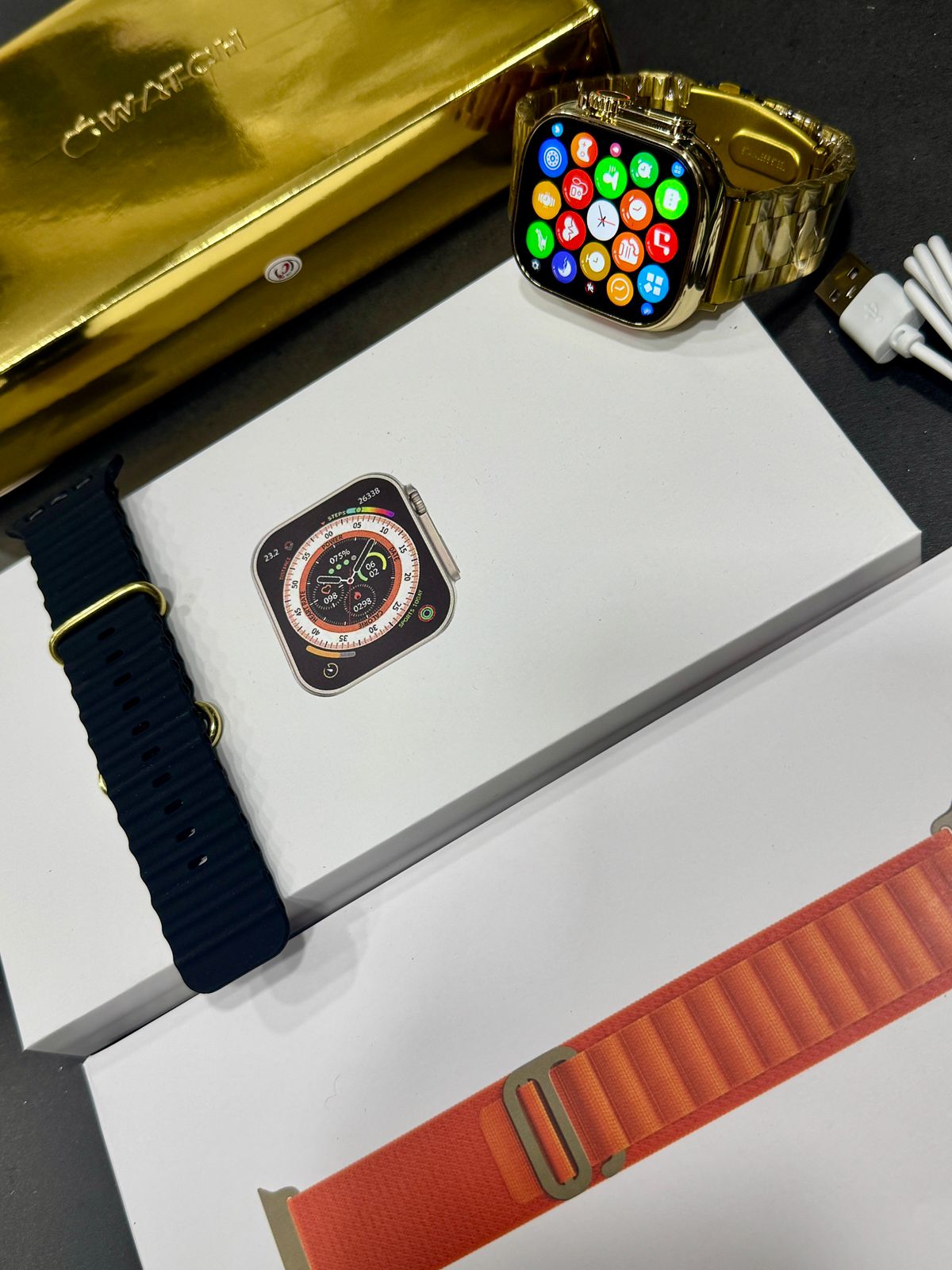 💥 Smart Watch Series 8 Ultra Gold Edition – Bluetooth Calling | Wireless Charging | HD Display