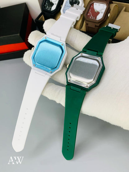 🕓 Aura Watch (Square Shape) – Date Working | Silicone Strap | New Attractive Colours