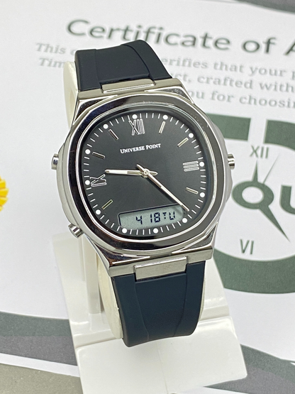 UNIVERSE POINT Dual Time Men’s Watch with Multi-Functional Silicone Straps